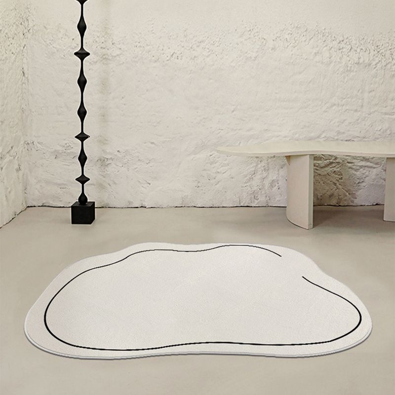 White Line Pattern Area Rug Polyester Area Carpet Non-Slip Backing Rug for Living Room