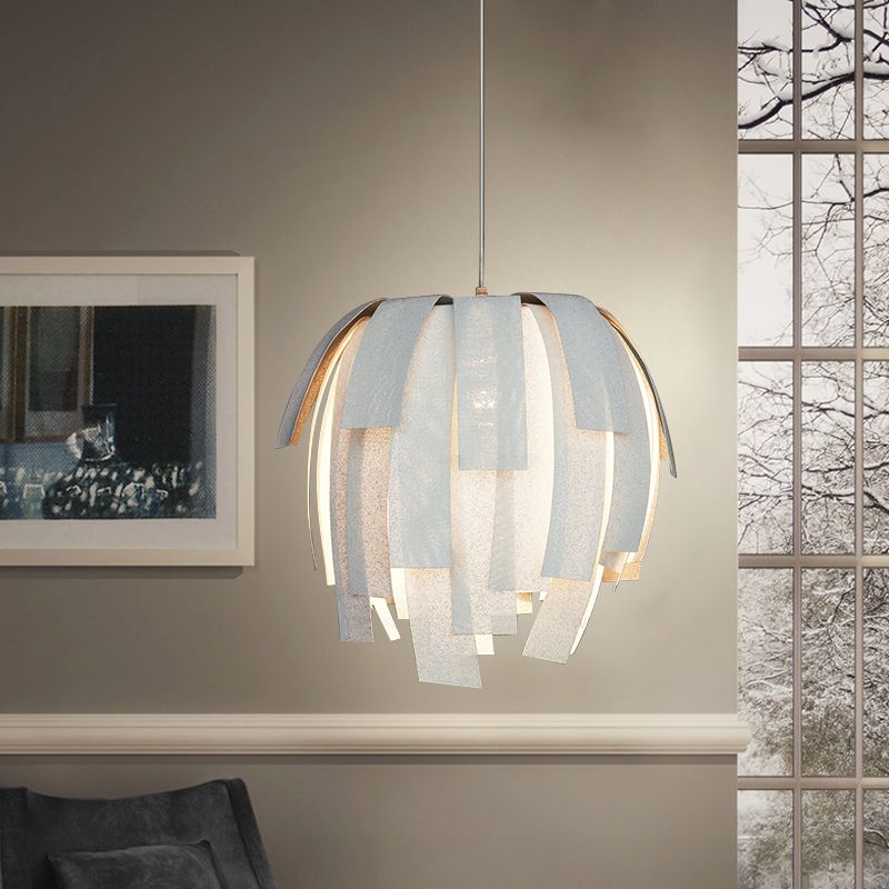 Fabric Sphere-Like Pendant Lamp Contemporary 1 Bulb White Hanging Light with Fringe
