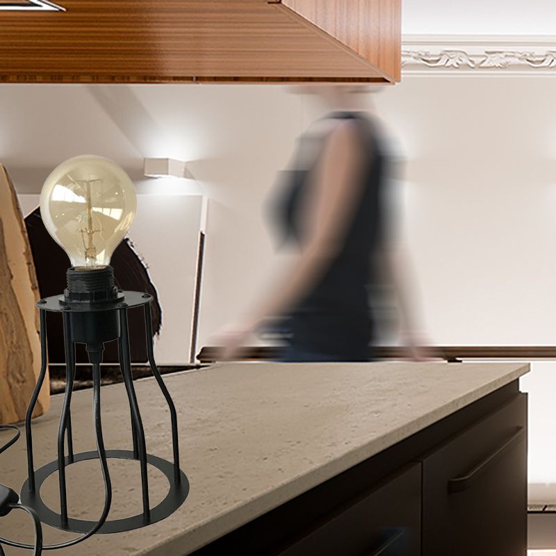 1 lámpara de mesa de la cabeza Luz de mesa de metal de cilindro/cilindro industrial con base de jaula en negro para cafetería