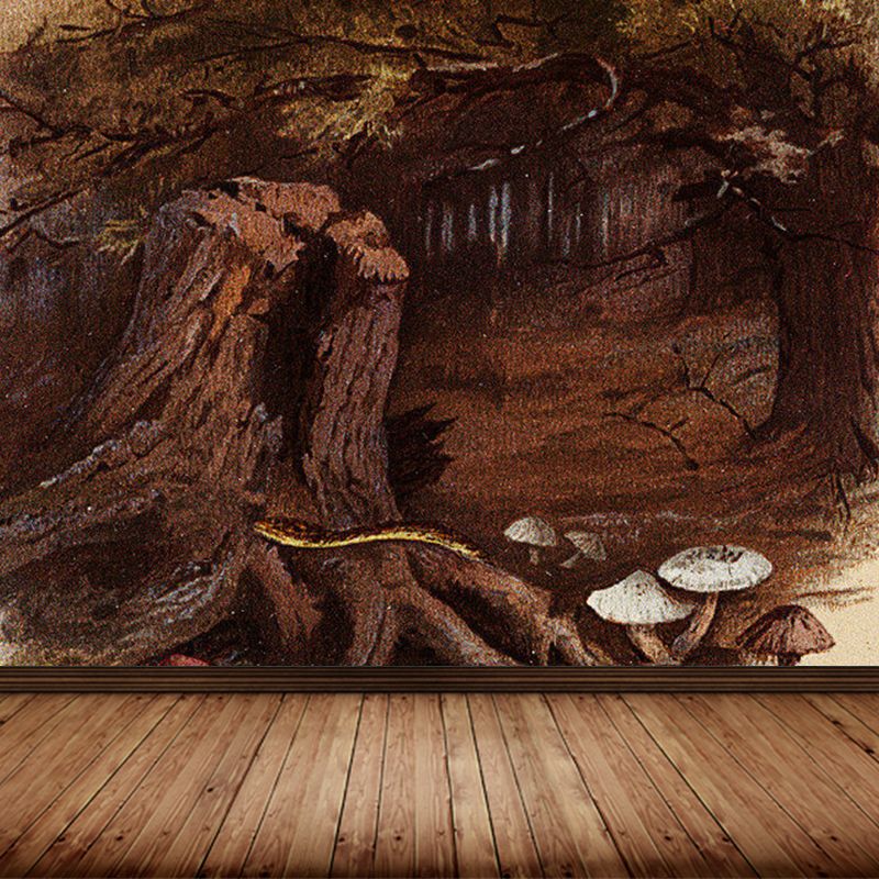 Large Woodland and Bird Mural Wallpaper Modern Luxuriant Forest Wall Decor in Brown