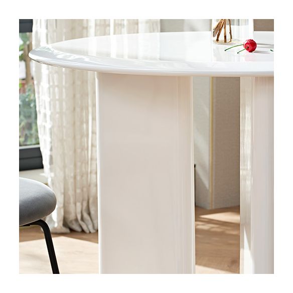 Minimalist White Kitchen Dining Table Solid Wood Round Shape Dining Table with 3 Legs Base
