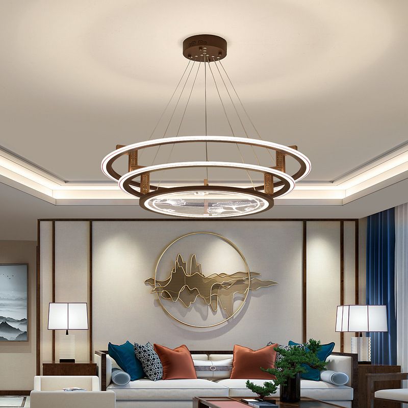 Brown Aluminum Hanging Pendant Lights Contemporary Hanging Lamps for Tea House