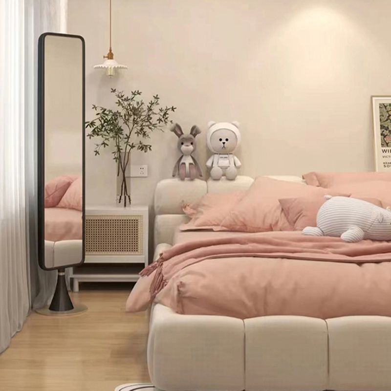 Contemporary Standard Bed with Tufted Genuine Leather Headboard