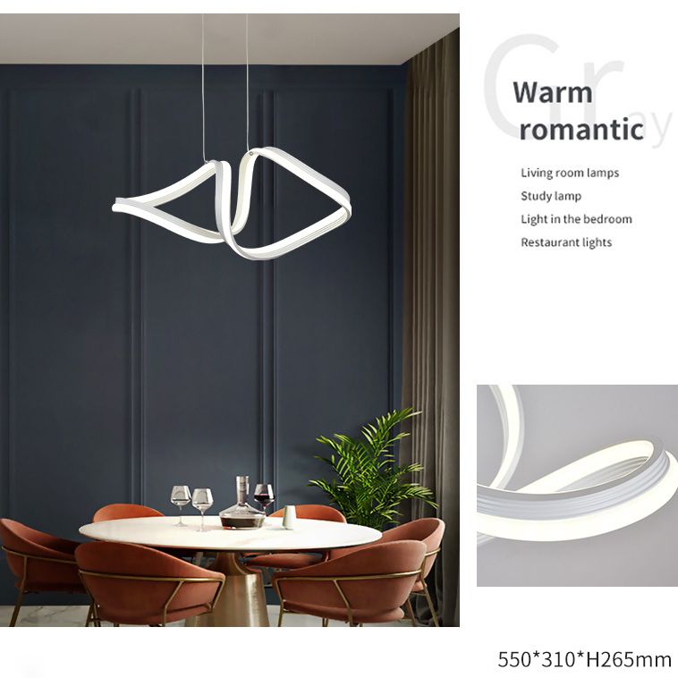 Fish-Shape Dinning Room Pendant Light Fixture Metal LED Minimalist Hanging Lamp Kit in White
