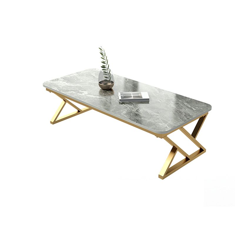 17.7" Tall Glam White/ Grey Slate Top Coffee Table for Living Room