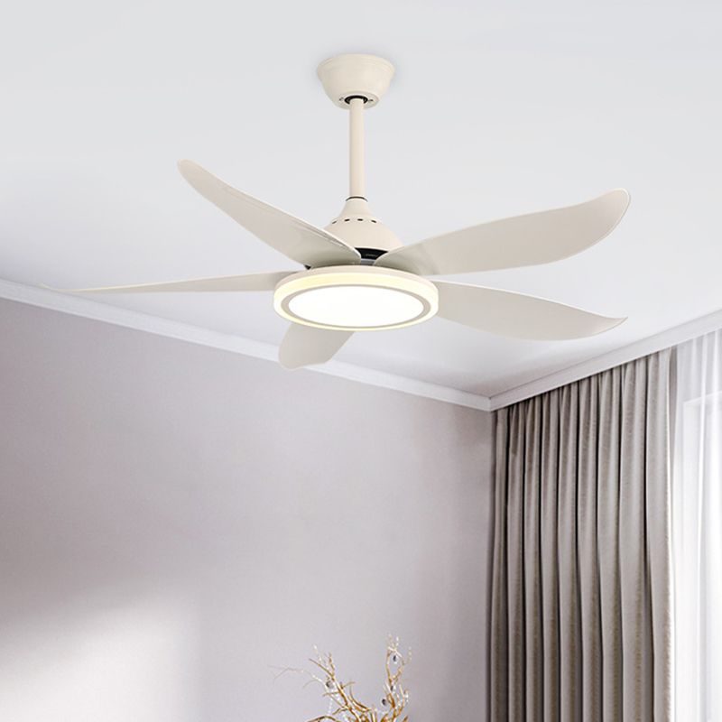 48 "Breedte Wit LED Semi-flush Mount Contemporary Metal Circular Hanging Fan Lighting voor woonkamer, 8 bladen