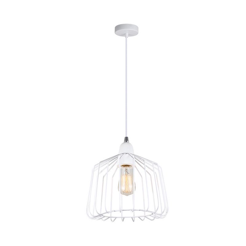 Minimaliste Cage Shade Metallic Pendulum Light 1 Light Hanging Lamp Kit en blanc pour la chambre