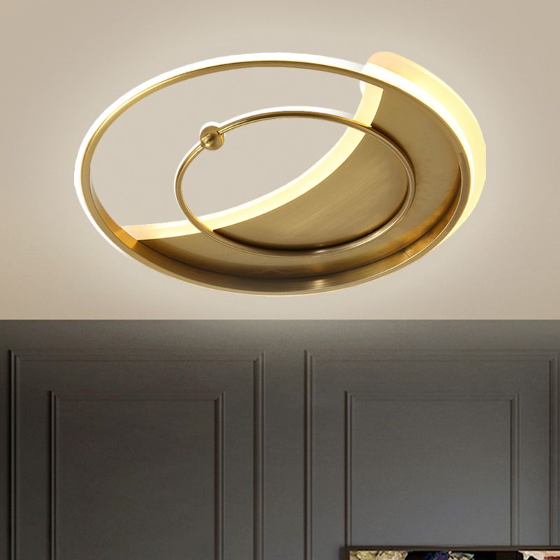 Metal Round Ceiling Lighting Minimalism LED Semi Flush Mount Lamp in Gold, Warm/White/3 Color Light