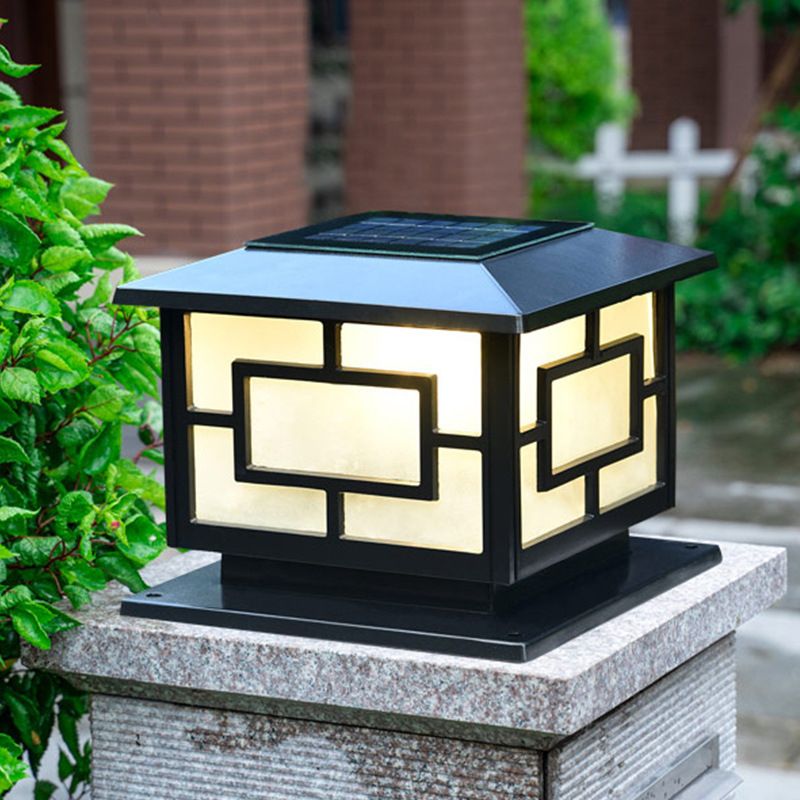 LED Contemporary Metal Pillar Lamp Square Shape Outdoor Waterproof Light