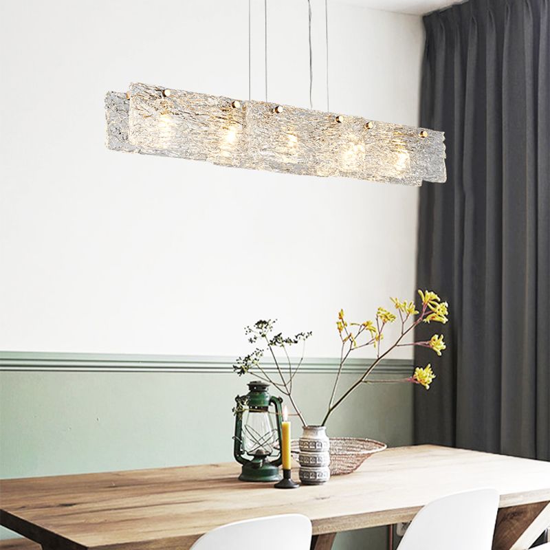 Modern Style Rectangle Hanging Island Lights Glass Pendant Light Fixtures