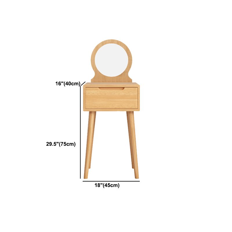 Scandinavian Solid Wood Dresser 1-Drawer Vanity Table with Stool and Mirror