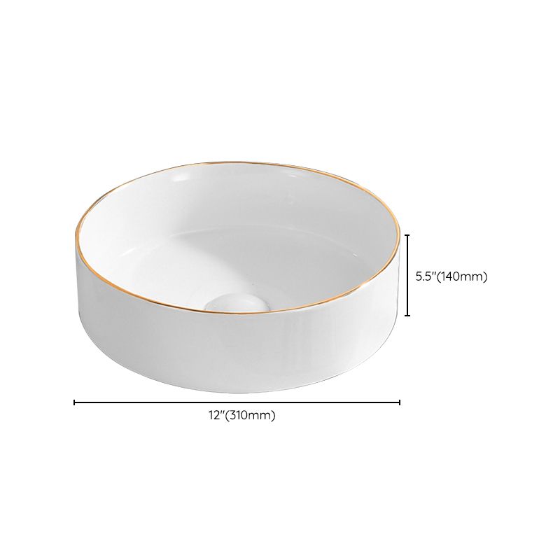 Modern Vessel Bathroom Sink Round Porcelain with Faucet Wash Stand