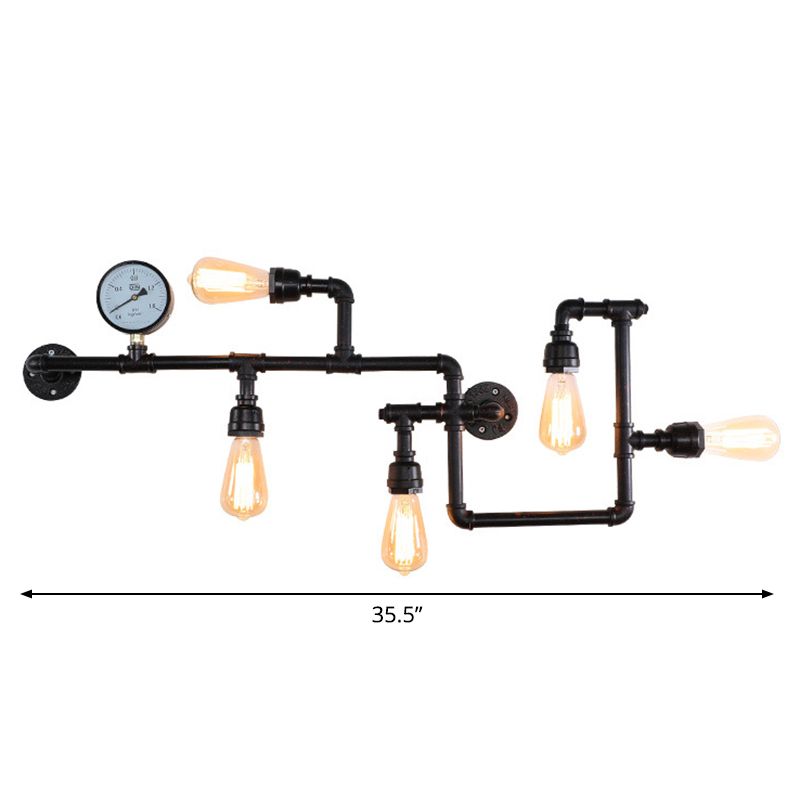 Water pijp ijzer wandlamp rustieke stijl 5 lampen restaurant muurlamp met bakmeter met drukmeter
