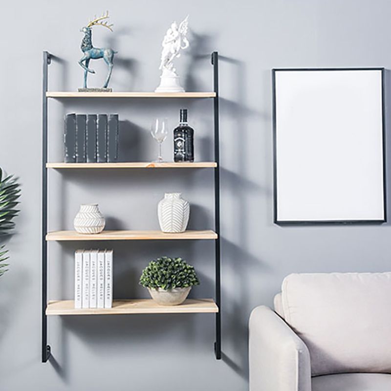Contemporary Wall Unit Bookcase Metal Frame Pine Wood Shelf Bookshelf
