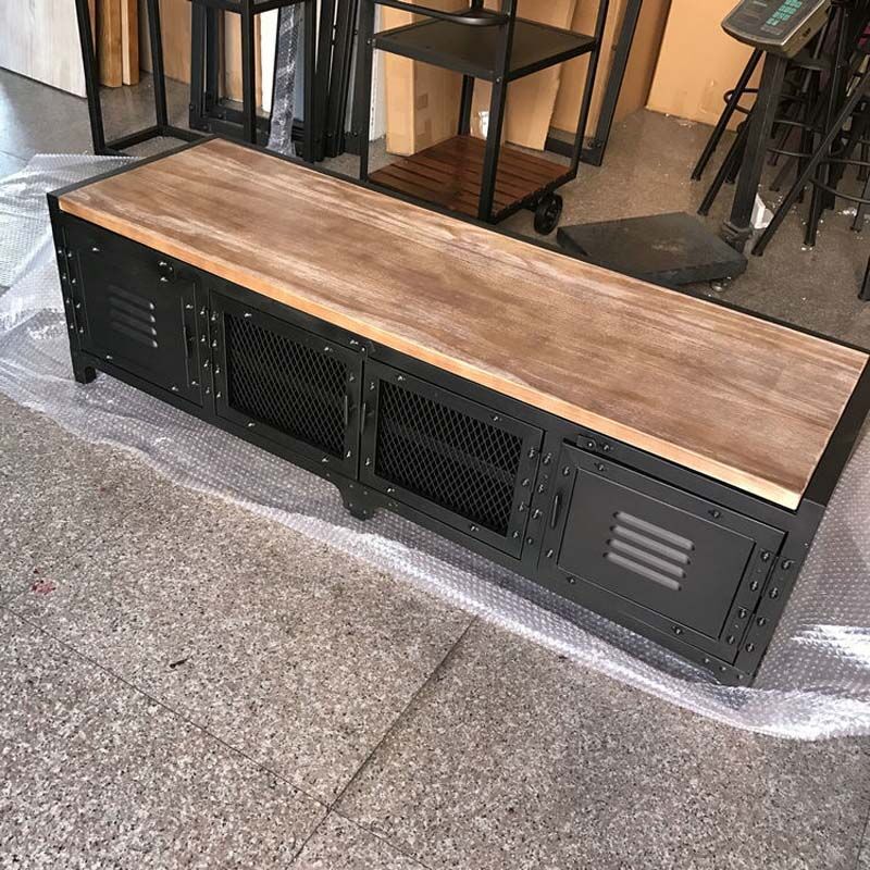 15.75"W TV Stand Enclosed Storage Industrial Style TV Console with 4 Doors