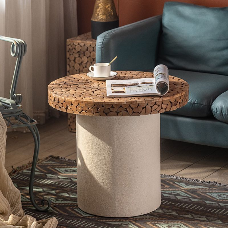 Rustic Solid Wood End Table Distressed Wood Round & Square Side Table Table