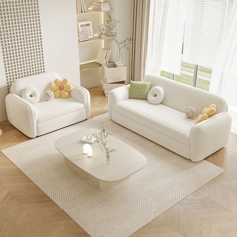 Glam White Wool Futon Sleeper Sofa with Storage in Solid Wood