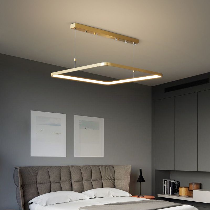 LED Bedroom Ceiling Pendant Light Modern Chandelier Light Fixture with Square Metal Shade