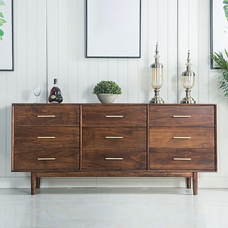 Modern Chest Rectangle 9 - Drawer Bar Pulls Solid Wood Straight Legs Accent Chest