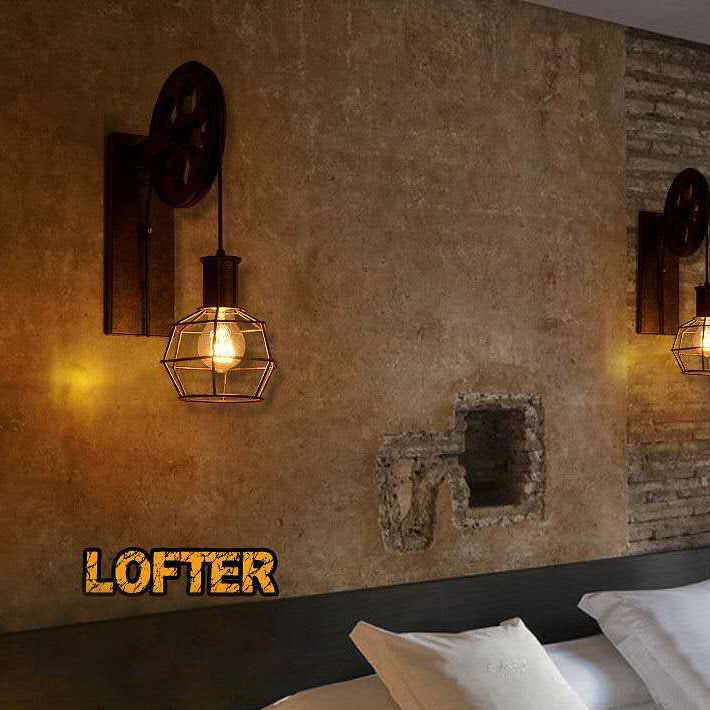 Vintage Industrial Pulley Plug-In Wall Sconce Lights Metallic Wall Sconce Lighting for Restaurant