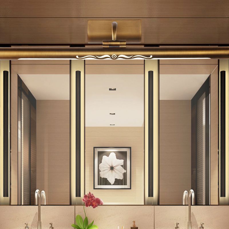 Waterproof Linear LED Wall Light Metal Antique Brass Vanity Neutral Light for Dressing Room