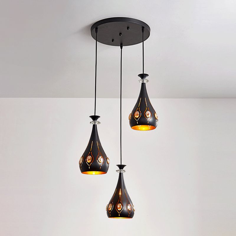Globe/Oval/Water Cluster Cluster Pendant Modernista Metallic 3 teste Sala da pranzo Pendulum Light in Black