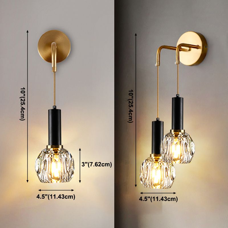 1/2 Bulbs Crystal Sconce Light in Gold Postmodern Wall Lighting Fixtures for Bedroom