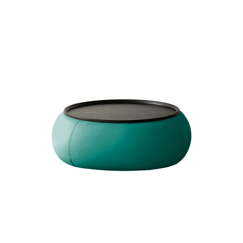 Modern Green/Orange/White Wood Round Pedestal Coffee Table with Storage