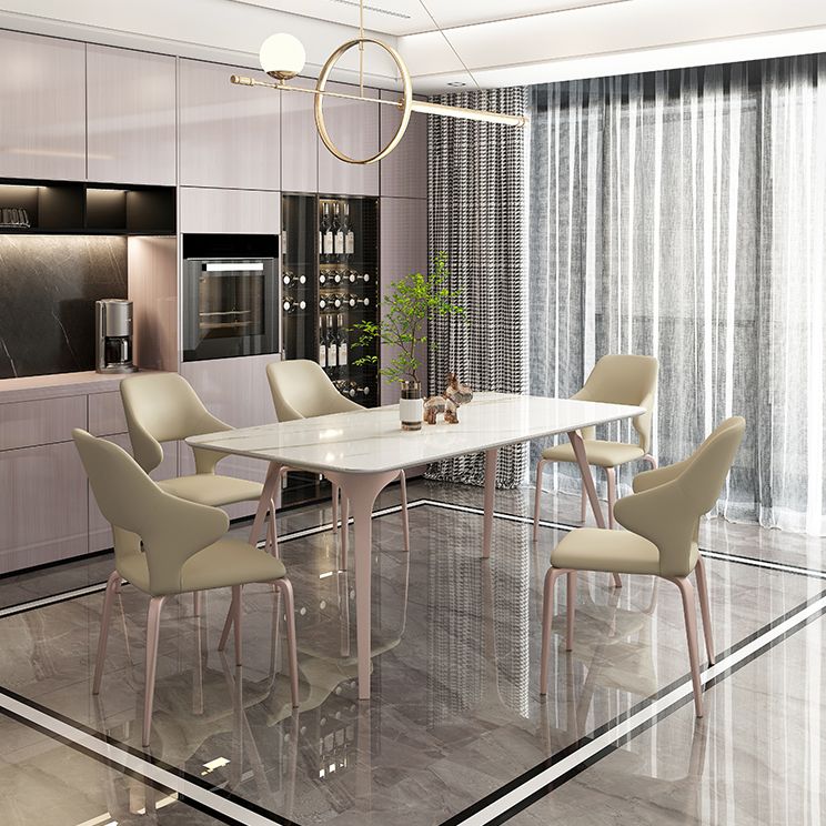 Modern Style 1/4/5/6/7 Pieces Dining Table Rectangle Stone Furniture in White