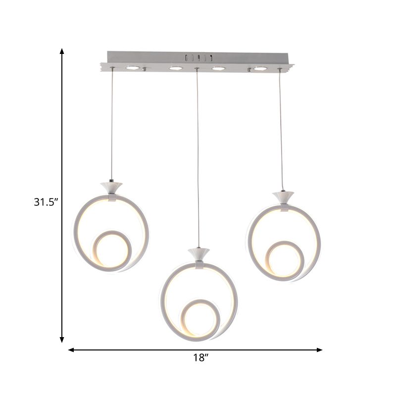 Pargante de clúster de múltiples anillos acrílico contemporáneo 3/5 lámpara de suspensión de cocina de la cabeza en luz cálida/blanca/natural