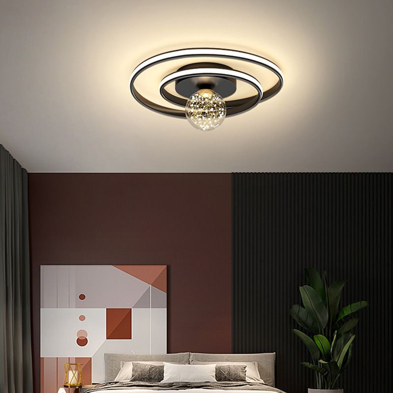 Cirkel plafondgemonteerd armatuur Nordic metalen LED slaapkamer plafondlamp in zwart
