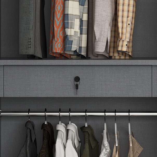 Contemporary Engineered Wood Wardrobe Armoire Mirrored Finish Wardrobe with 1 Drawer