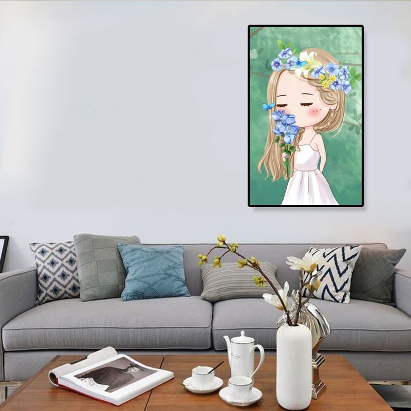 Cartoon Young Girl Art Print Soft Color Figure Drawing Canvas for Bedroom, Multiple Sizes