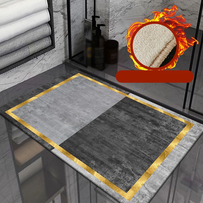 Grey Living Room Area Rug Color Block Polyester Area Carpet Anti-Slip Washable Area Rug