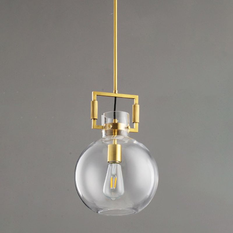 Modern Globe Ceiling Light with Clear Glass Shade, Metal Accents