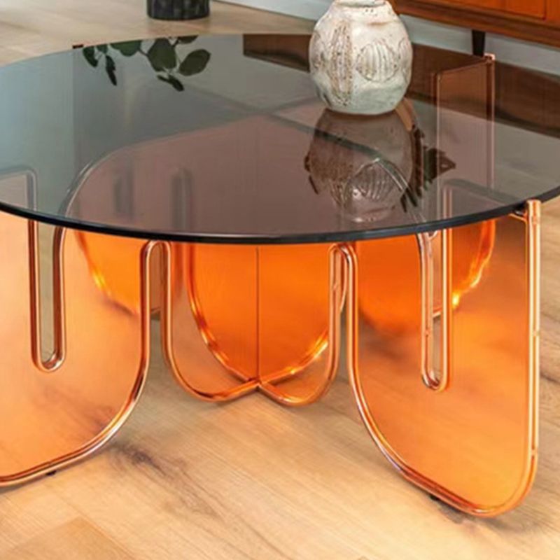 Contemporary Round Coffee Table with Glass Top and Acrylic Cross Base
