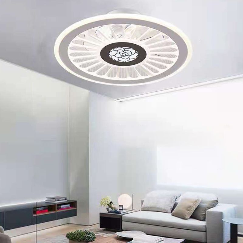 Einfachheit LED Deckenventilator weiße radförmige Halbflush -Licht mit Acrylschatten für Schlafzimmer