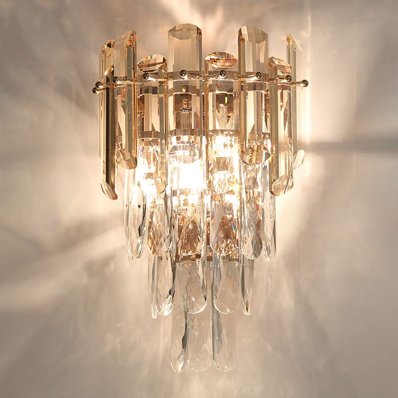 Zeitgenössische kristallgeschichtetes Wandleuchten 2-Licht-Wandmontage Licht für Schlafzimmer
