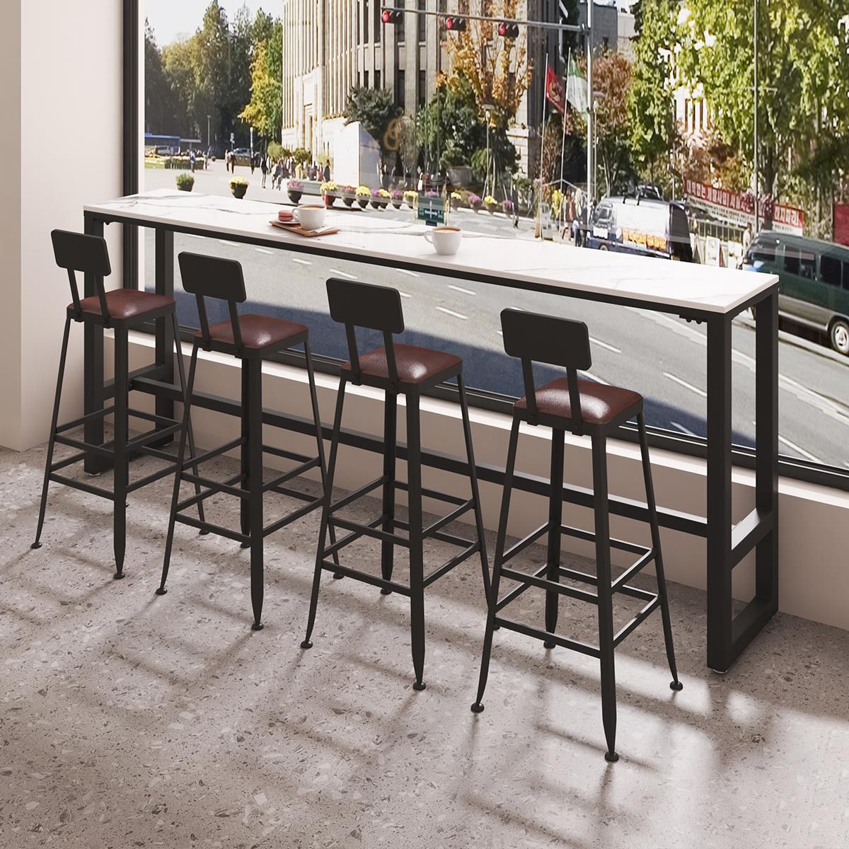Modern Sintered Stone Bistro Bar Table Rectangle Metal Base Bar Table with Footrest