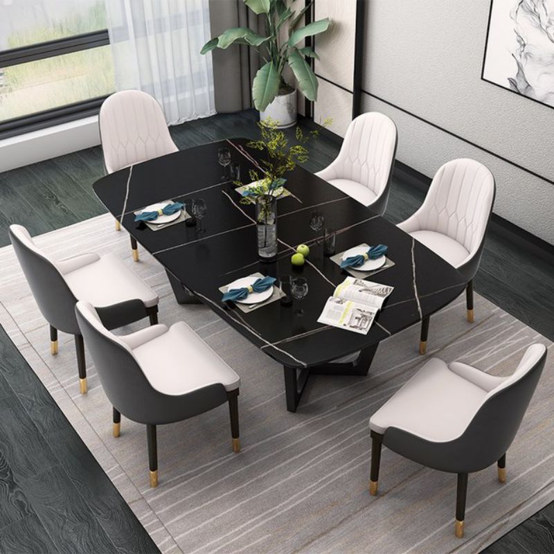 Glam Wood Dining Arm Chairs Faux Leather Dining Room Chairs for Home Use