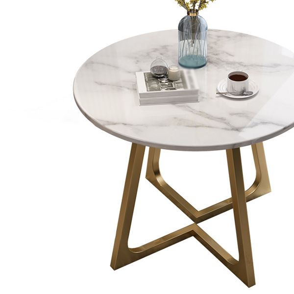 Round Stone Top Table Contemporary Style Steel Base Dining Table