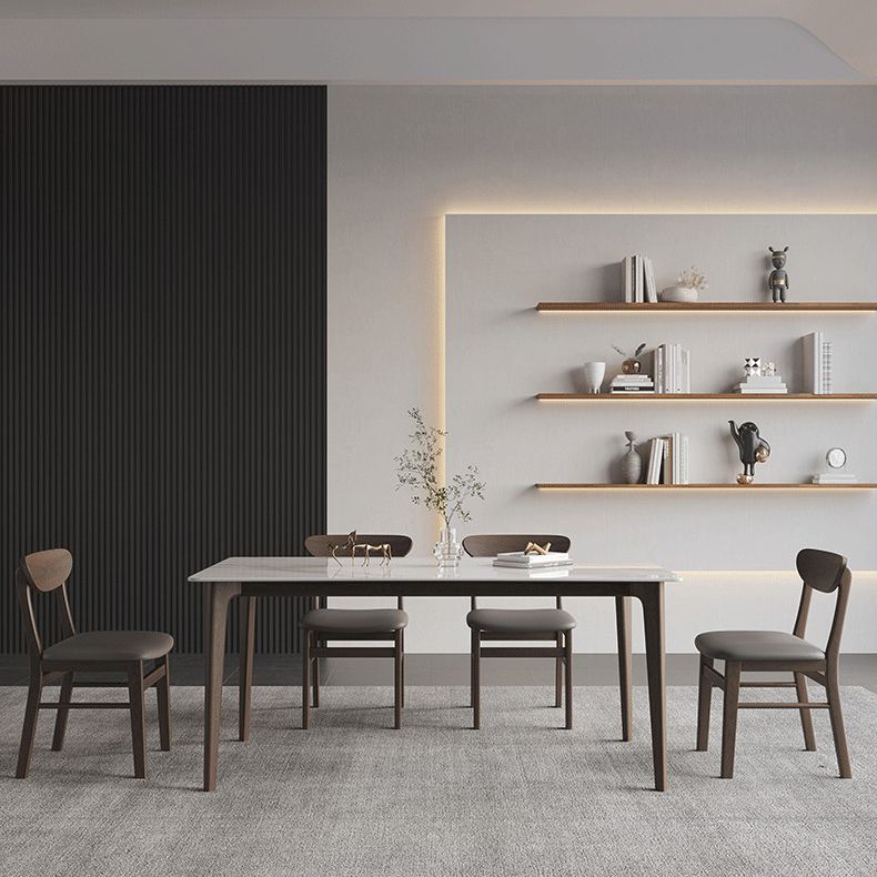 Rectangle Stone Dining Table Solid Wood 4 Legs Dining Table for Kitchen