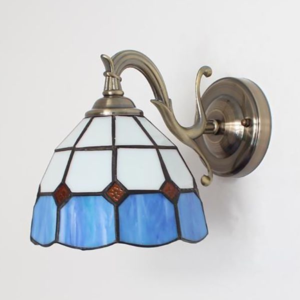 Stained Glass Wall Lighting Tiffany Rustic 1 Light Wall Mount Light in Brown/Blue/Beige/Blue-White for Bedroom