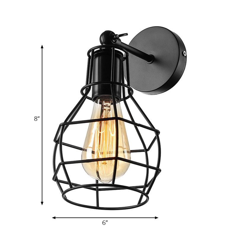 Black Barrel/Flared Cage Wall Sconce Industrial Style Metal 1 Head Living Room Rotatable Wall Mount Light