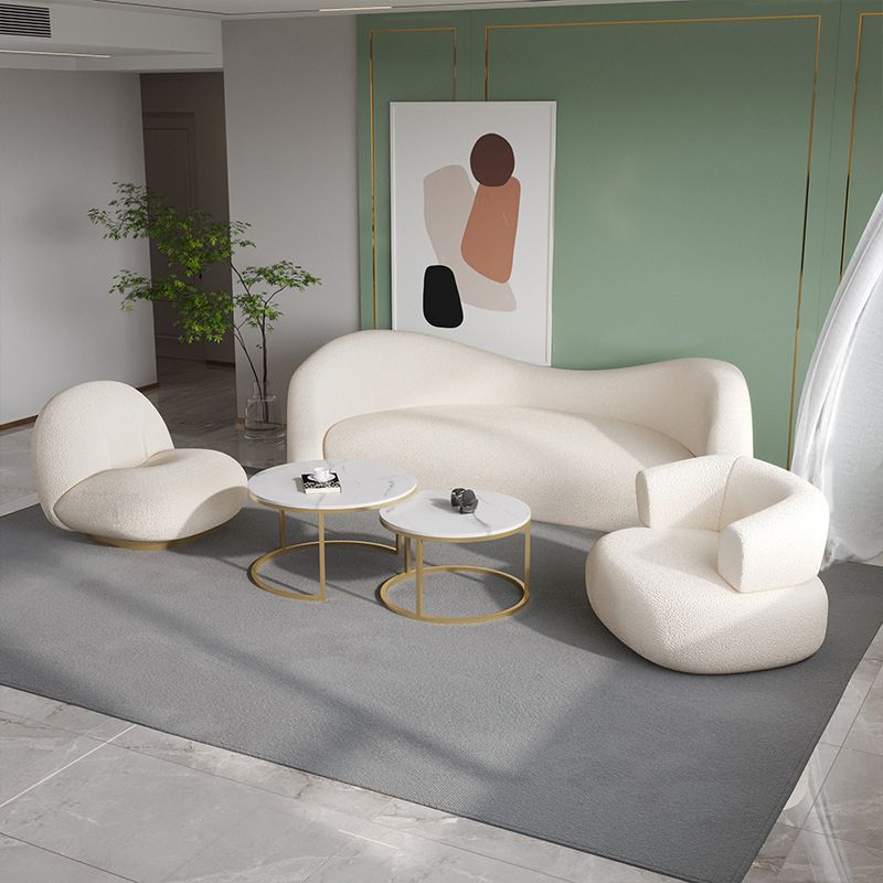 White Contemporary Tight Back Sofa Fabric Sloped Arm Curved Sofa