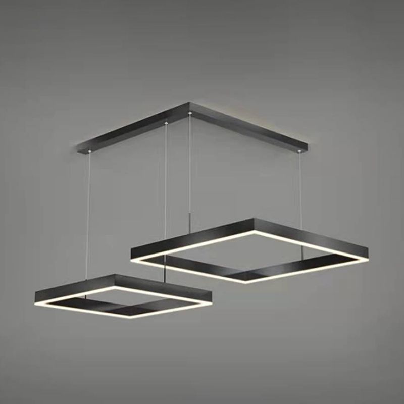 Multi Lights Square Pendant Chandelier Modern Style Glass Hanging Lamps in Black