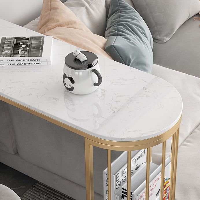 Glam Gold Iron Bar Table 41.3"H Marble White Top Bistro Table with Wine Glass Holders