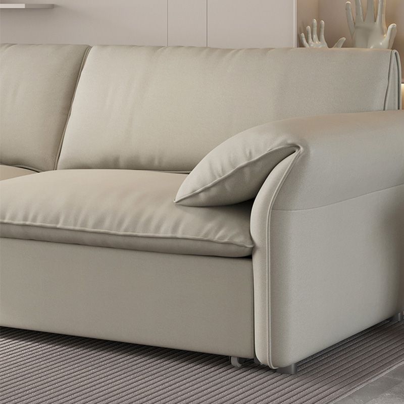 Contemporary Beige Futon Sleeper Sofa Bed with Solid Wood Storage