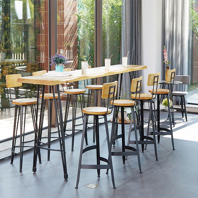 Modern Bar Height Table Solid Wood Top Bistro Pub Table with Metal Legs