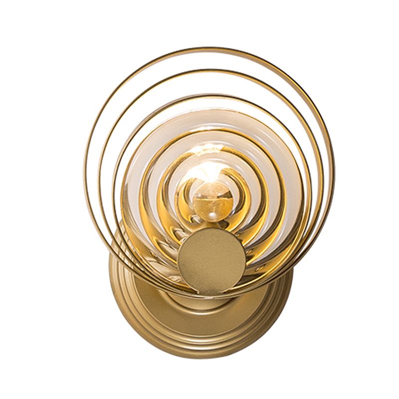 Gold 1/2-Light Wall Sconce Light Minimalist Metallic Swirling Round Wall Lighting Idea